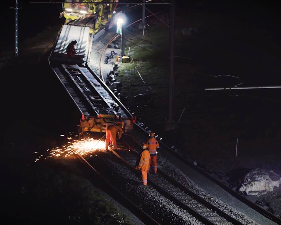 Rail work at night Working on the tracks at night