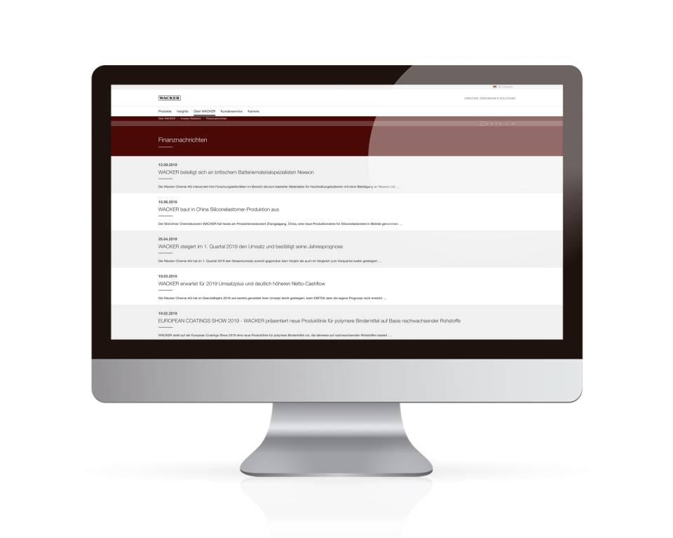 WACKER Finanznachrichten Screenshot der WACKER Finanznachrichten