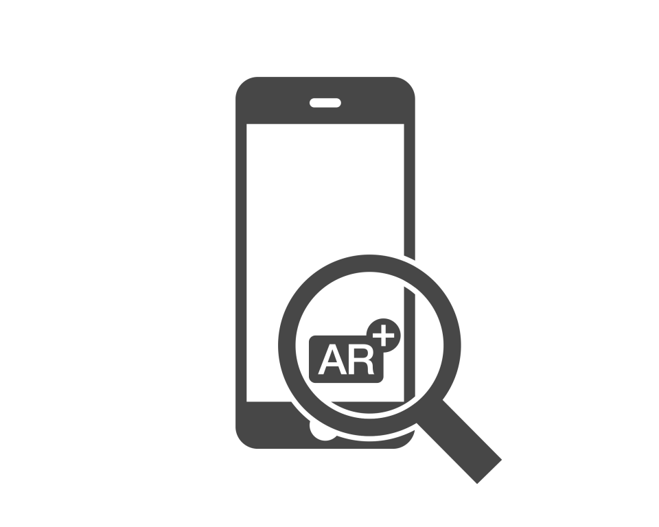 AR-Plus-Symbol Skizze eines Smartphones mit AR-Lupe